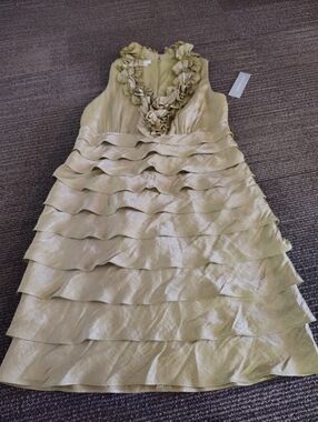 London Times Olive Green Ruffled Mini Dress